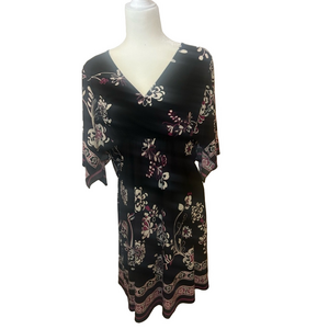 Chico's Black Floral Patterned Kimono Style Dress